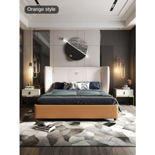 Luxury wind bed master bed modern simple double bed Nordic leather bed storage high box net red wedding bed