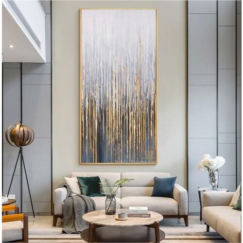 Modern wall art picture home decoration oil painting golden large vertical canvas art wall painting for living room abstract