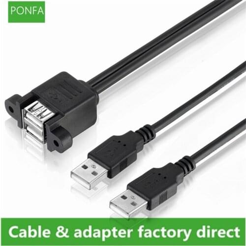 USB 2.0 to USB 9pin With Screw Cable Dual Port USB 2.0 A Male to USB2.0 Female Extension Screw Lock Panel Mount Cable 0.3m/0.5m