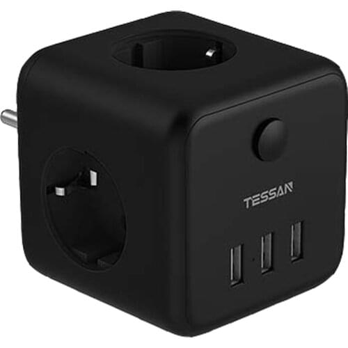 TESSAN 6-in-1 USB Socket Adapter, 3-Way Outlets and 3 USB Ports 5V/2.4A, EU Wall Socket with Over Current Protection for Home