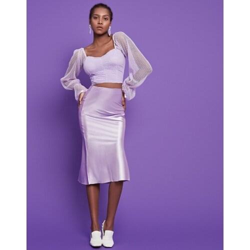 Solid purple satin silk skirt ladies high waist summer long skirt 2020 new style ladies office skirt spring