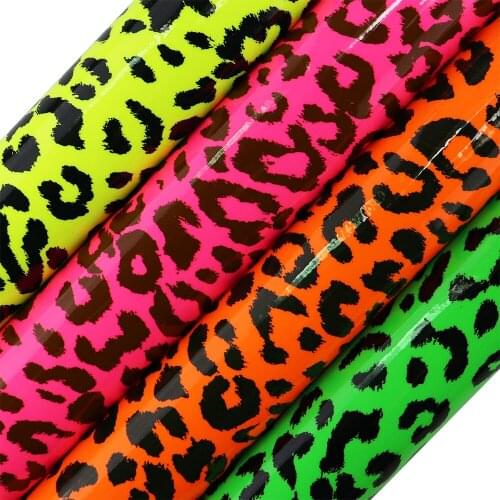 30x134cm Roll Mirror Neon Leopard Pink Orange Green Yellow Faux Synthetic Leather For Handbag Bows Earring DIY Decorations BH427