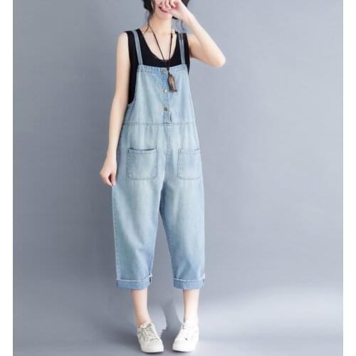 Denim Jumpsuit Women 2020 Ladies Spring Summer Loose Jeans Rompers Female Casual Loose Big Size Overall Playsuit With Pocket