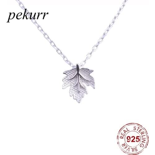 Pekurr 925 Sterling Silver Zircon Maple Leaf Necklaces For Women Accesories Long Chain Collar Pendants Natural Fashion Jewelry