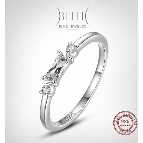 Beitil 100% Real 925 Sterling Silver Sparkling Zirconia Finger Rings For Women Minimalist Fine Jewelry 2021 New Style