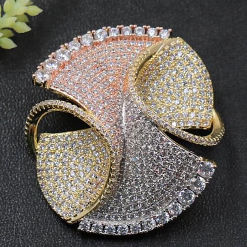 Zlxgirl fashion Brooch jewelry Perfect cubic zircon Copper Brooch Pendant Dual Use for Party Sandblasting bridal scarf pins