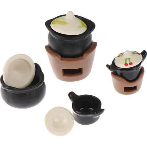 1:12 Dollhouse Mini Vintage Charcoal Stove Soup Pot Simulation Model Cooking Utensils Furniture Toys For Doll House Decoration
