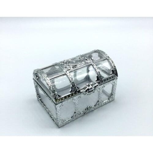 200pcs Free shipping top grade golden silvery transparent plastic treasure chest wedding candy box gift boxes lin3735