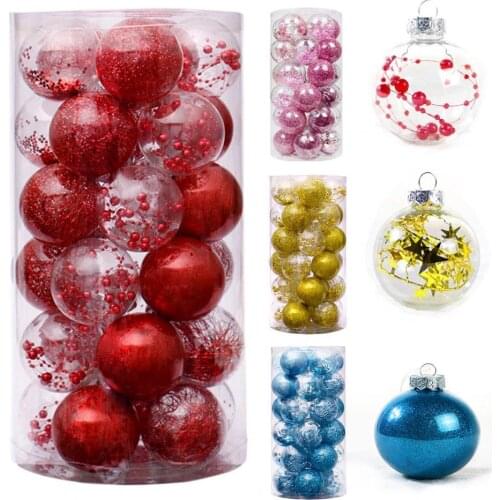 24Pcs Christmas Balls Ornament Shatterproof Eye-catching Plastic Xmas Tree Decorative Ball Pendants Hanging Decoration for Home