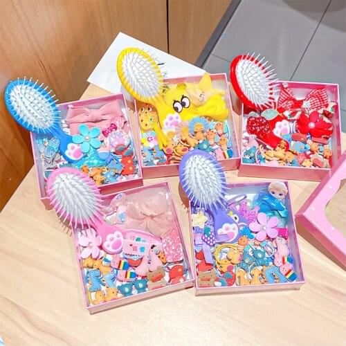 28PCS/Set Box Packed New Girls Cute Cartoon Scrunchie Hair Clips Kids Sweet Comb Set Princess Headband Gifts Hair Accessories
