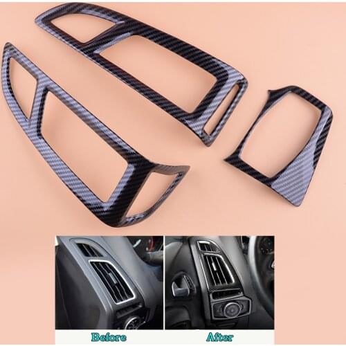 3pcs/Set Carbon Fiber Print Interior Dashboard Air Conditioner Vent Trim fit for Ford Focus 2015 2016 2017 2018