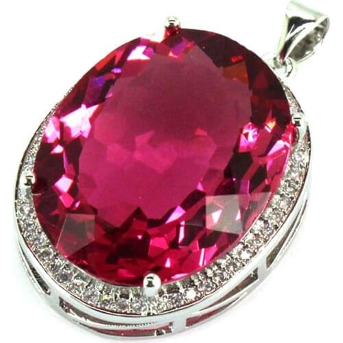 34x21mm Big Ova 22x18mm Jewelry Set Created Created Pink Tourmaline Cubic Zircon For Ladies Dating Silver Pendant Eye Catching