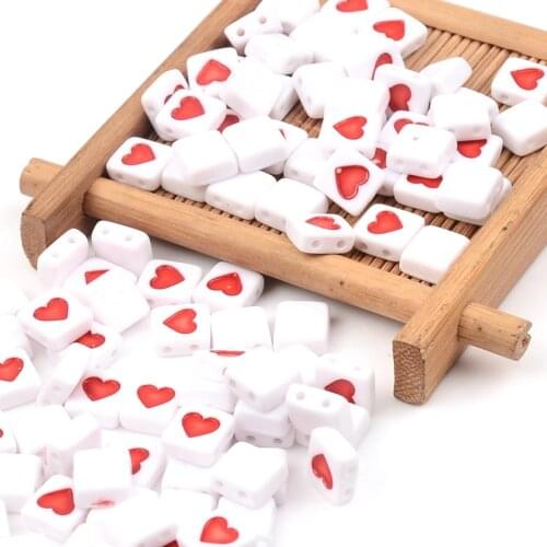 50pcs 8x9m Love Heart Rectangle Acrylic Beads 2 Holes Square Loose Spacer Beads For Jewelry Making Diy Bracelet Necklace