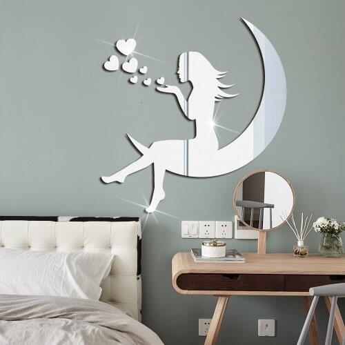 Moon Goddess Acrylic Mirror Stickers Wall Sticker Baby Bedroom Decor Living Room Home Decoration Accessories