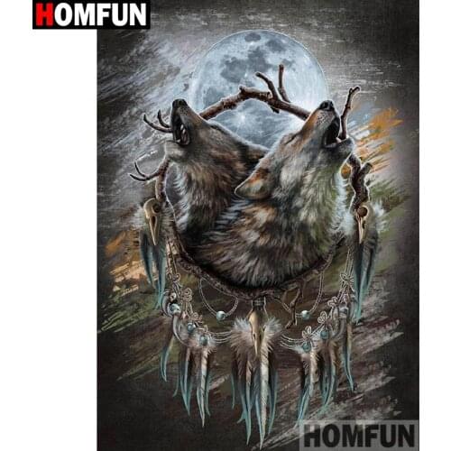 HOMFUN Full Square/Round Drill 5D DIY Diamond Painting "Animal wolf" 3D Diamond Embroidery Cross Stitch Home Decor A19704