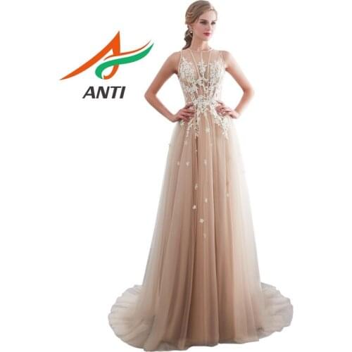 ANTI 2018 Tulle Floral Applique Evening Dress Luxury Embroidery Lace Formal Gowns Celebrity Dress A-Line Wedding Party