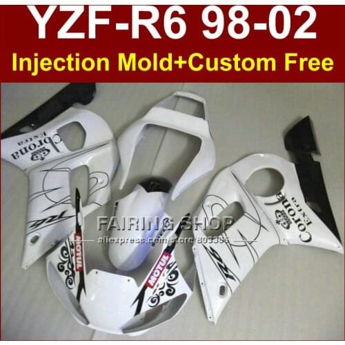 E6H Clean white fairing parts for YAMAHA fairings kit YZF R6 98-02 YZF R6 1998 1999 2000 2001 2002 custom fairing 7EFE