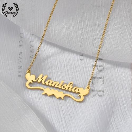 Double Heart Personalized Nameplate Pendant Necklaces Stainless Steel Choker Chain Custom Letter for Women Chrismas Jewelry Gift