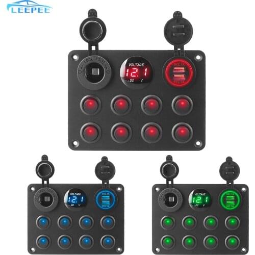 Dual USB 12-24V 6/8 Gang Toggle Switch Panel Cigarette Lighter Socket Marine Circuit Breaker For Car RV Truck Camper Caravan