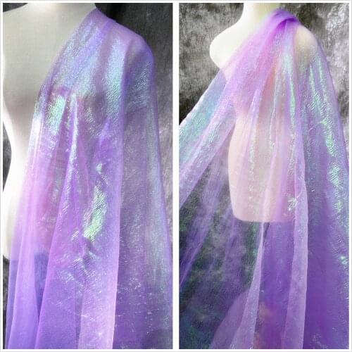 Purple Ombre Tulle fabric 2 Ways Elastic Laser Flowing Mesh Lace Fabric For Prom Evening dress Houte Couture BY 1 Yard