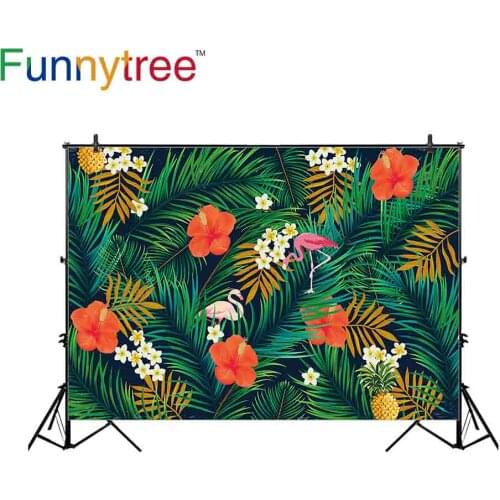Funnytree backgrounds for photo studio tropical leaves hawaii flamingo flower blossom computer printed new arrivals backdrops