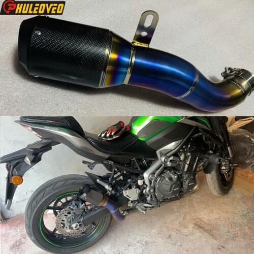 Titanium Alloy for Kawasaki Z900 2012-2021 Slip-on Motorcycle Exhaust Muffler Link Pipe with Carbon Fiber Muffler Escape Demper