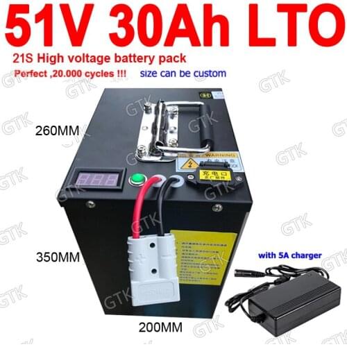 GTK LTO battery 51V 30AH Lithium titanate battery pack BMS 21S for 48V scooter Solar energy storage bike inverter + 5A charge