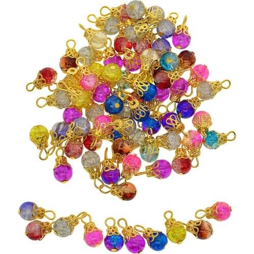 50pcs Assorted Color Crystal Dangle Charms Pendant with Flower Cap Beads Jewelry Making Accessory Fit Charms Necklaces Bracelet