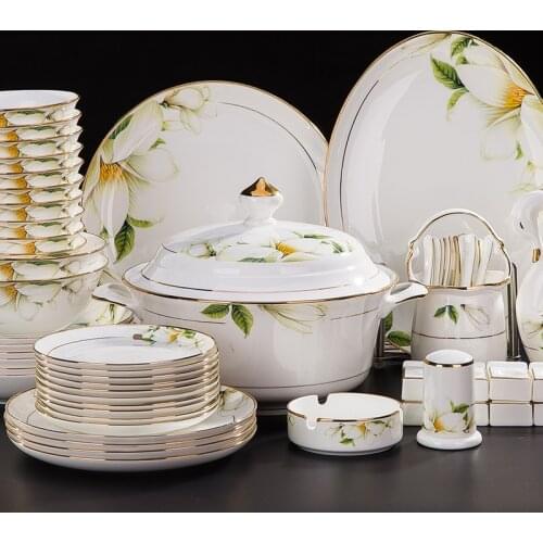 Jingdezhen ceramics 58 head bone china tableware bowl steak dishes suit suit Phnom Penh genuine gifts