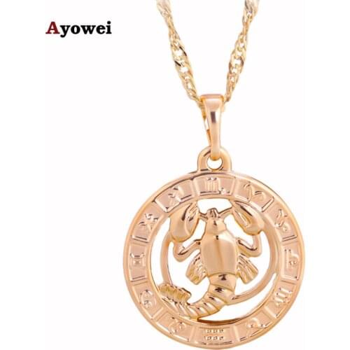 Nobby Round Cancer 12 Constellation Design gold tone Health Nickel Lead free Fashion Jewelry Necklaces Pendants LN462A
