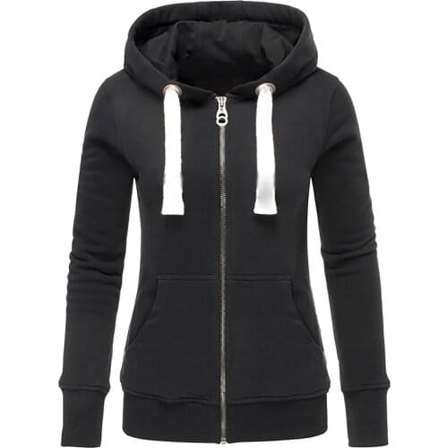 Куртка Женская Hoodies Women Ladies Solid Hooded Sudaderas Con Capucha Zipper Long Sleeve Sweatshirt Pullover Tops Shirt