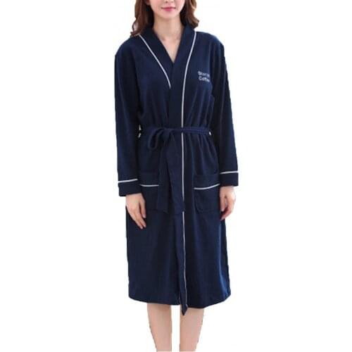 Fashion Women Soft Long Sleeve Solid Color Pockets Bath Robe Home Gown Sleepwear