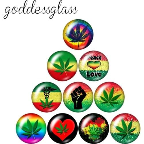 Psychedelic Pot Leaf Leaves 10pcs mixed 12mm/18mm/20mm/25mm Round photo demo glass cabochon flat back Making findings