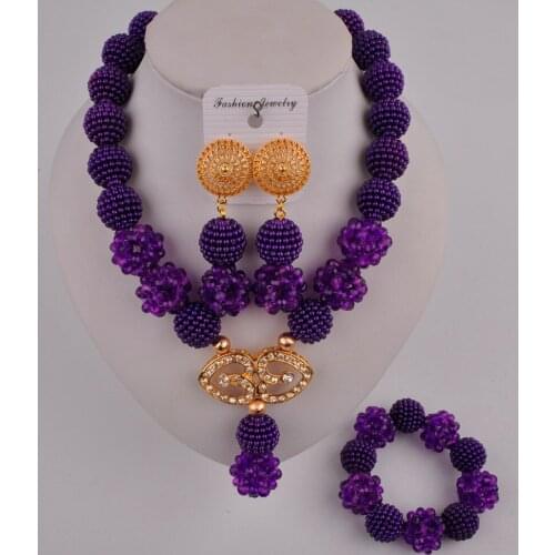 Newest Nigerian Necklace African Beads Purple Jewelry Set ZCQ02-02