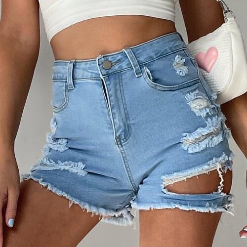 2021 New European Beauty Sexy Denim Shorts Jeans Womens High Rise Distressed Fray Hem Stretchy Denim Jean Shorts S-xxl