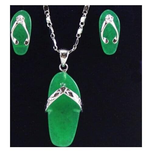 New green stone Shoes Pendant Necklace Earrings Set