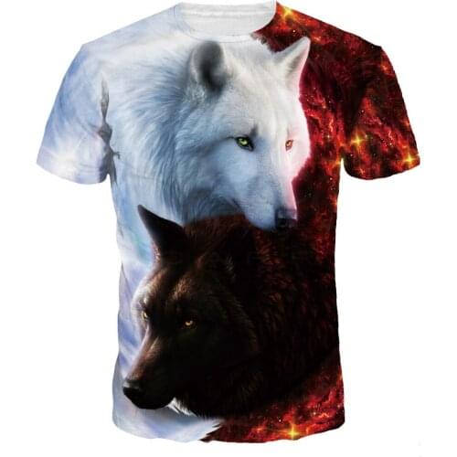 New color Wolf digital print couples short sleeve top mens round collar summer T-shirt womens fashion casual T-shirt top