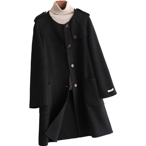 Genuine Blended Wool Fur Coat Autumn Women Long Outwear Suit LF21039KQN