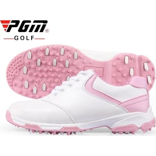 PGM Women Waterproof Golf Shoes Breathable Sports Shoes Ladies Soft Leather Lace Up Training Sneakers Golf Footwear AA10093