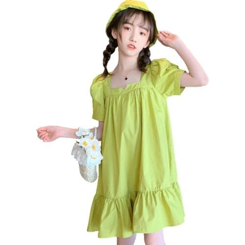 Dress Girl Solid Color Dress For Girl Casual Style Party Dress Child Summer Costume For Girls 6 8 10 12 14