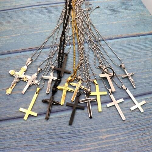 Punk Reglious Gold Black SilverColor Inversted Cross Bead Stainless Steel Pendant Necklace Women Chain For Men Christian Jewelry