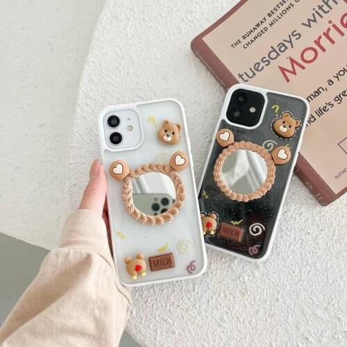 Luxury for iPhone 12promax 11 mini 7 8 plus case Fall prevention Cartoon Bear mirror for iPhone xsmax x xs xr cover