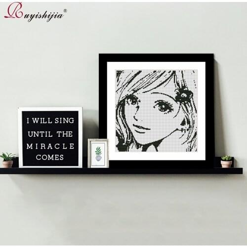 RUYISHIJIA Portrait Pattern for Fashion Young Girl Counted Cross Stitch Set by Starter Kits Beginners Needlework Embroidery