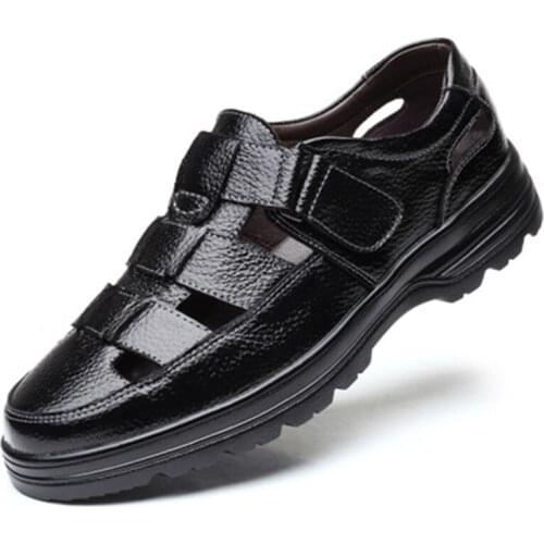 Classic High Quality Cow Leather Sandals Summer Outdoor Handmade Men Velcro Fashion Comfortable Male Beach Shoes Size 38-48