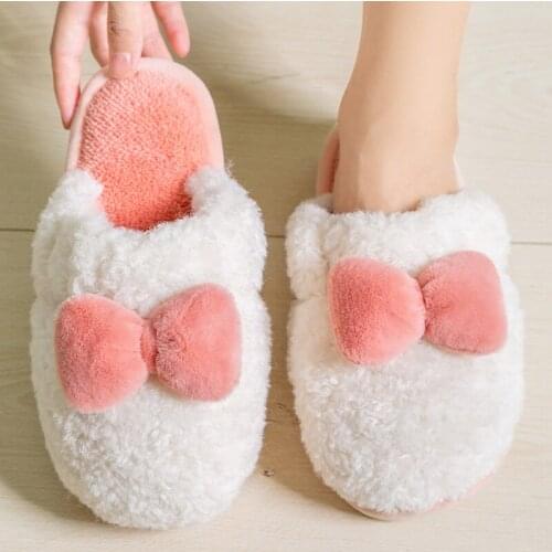Women Slippers Winter Men Flip Flops Cute Butterfly-Knot Couple Indoor Non-Slip Shoes Home Floor Slides Flat Casual Silent