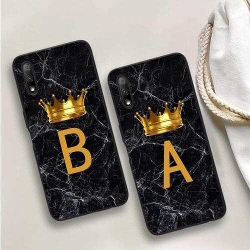 Initial Letter A Z Crown black Silicone soft Case For Huawei P40 P30 P20 Lite Pro P smart 2019 Mate 10 20 30 40 Pro Back cover