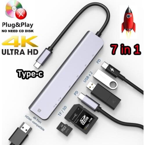 USB hub usb c hub 7 in 1 dock station 6/5/4/2 In 1 splitter for MacBook Pro/Air/Huawei 2K/4K USB port HDMI-compatible Type-C Hub