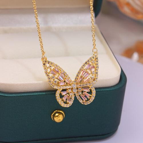 Shiny Side New Accessories Crystal Butterfly Pendant&necklaces for Women Elegant Zirconia Chain Choker Necklaces