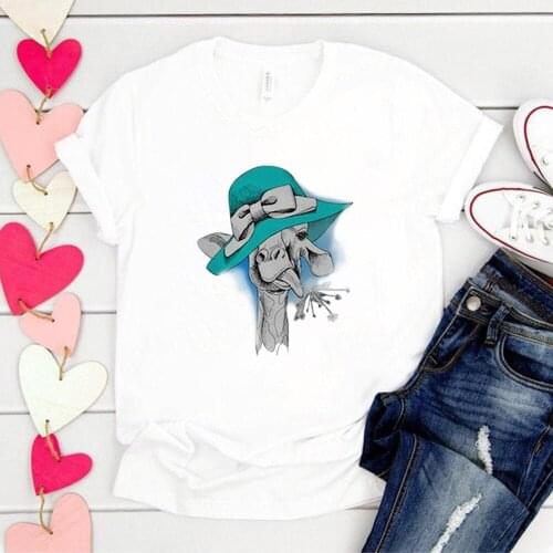 Love Animal Print T-shirt Women Harajuku Short Sleeve Funny Giraffe Cartoons Tee Shirt Femme Loose Lovely Tops Woman Clothes