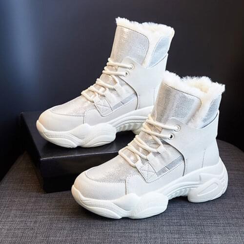 2020 Fashion Combat Boot Woman Martin Shoes Leopard Leather Womens Chunky Boots Winter Thick Fur Warm Women Platform Sneakers